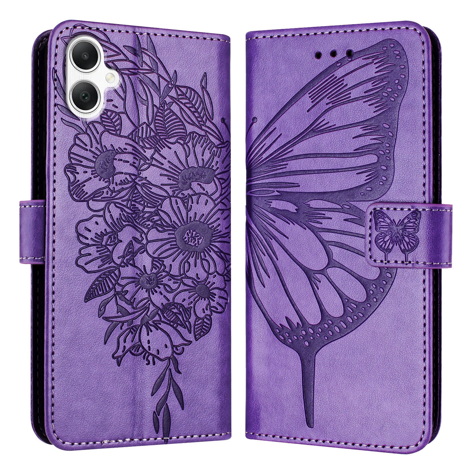 For Samsung Galaxy A06 Case YB Imprinting Series-4 Butterfly Flower Flip Wallet Leather Phone Cover - Purple For Samsung Galaxy A06 Case YB Imprinting Series-4 Butterfly Flower Flip Wallet Leather Phone Cover - Purple